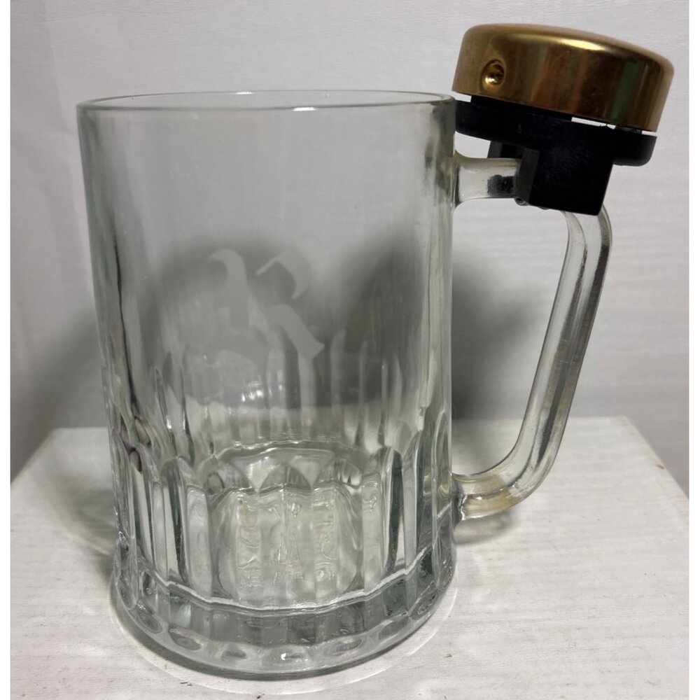 Tudor Beer Mug With Brass Bell & Embossed Logo England 5.25" Tall